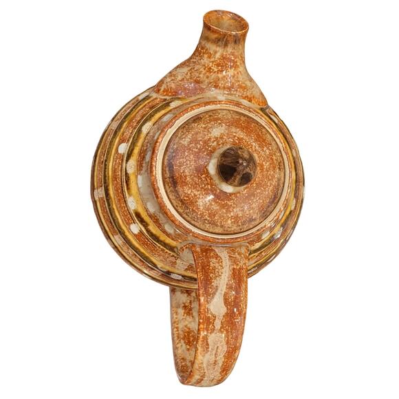 Art Pottery Brown striped and white drip glaze teapot signed - Picture 2 of 13